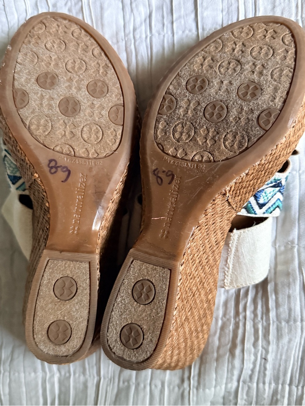 Naturalizer White Slide Sandals with Blue and Teal Embroidered Strap - Picture 7 of 7